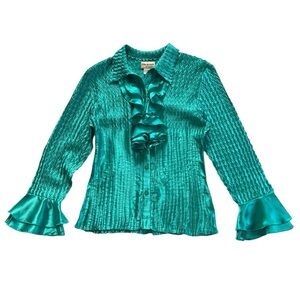 Vintage Cascading Ruffle Bell Sleeve Blouse Size L Victorian Romantic Feminine